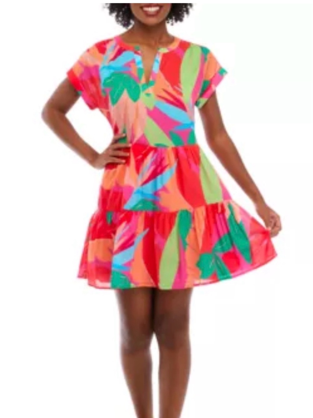 Bright Tropical Floral Tiered Cover Up